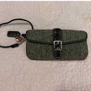 Coach Herringbone Wool and Leather Wristlet